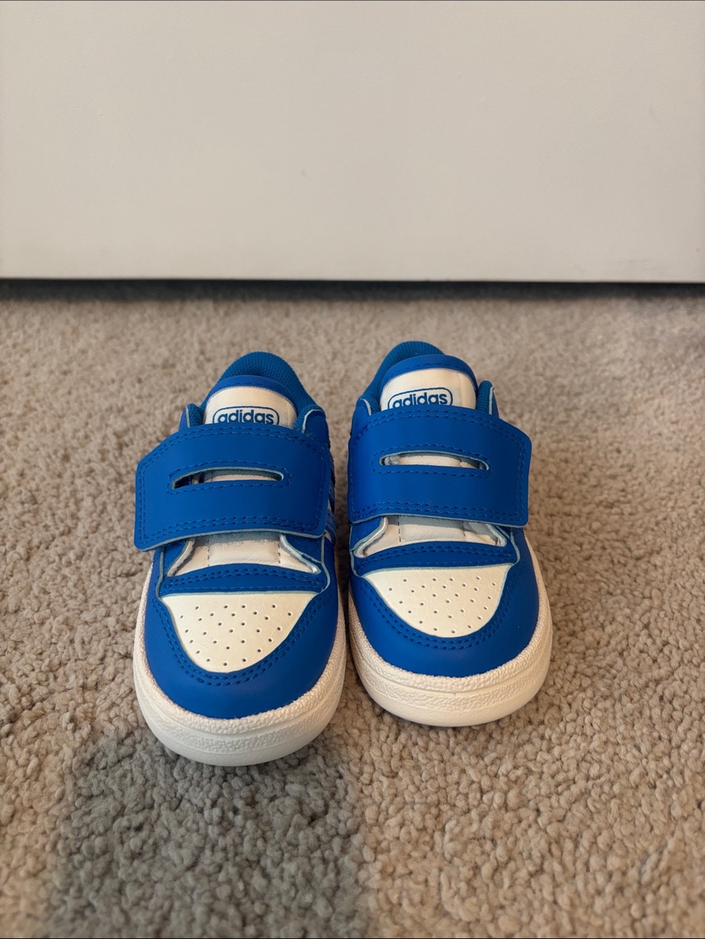 adidas toddler  Blue and White Velcro Sneakers size 6 never worn